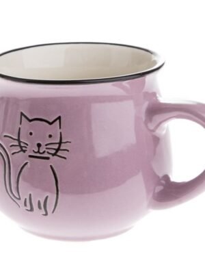 Ceramiczny kubek z kotem, fioletowy, 210ml