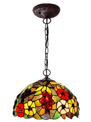 Lampa witrażowa w stylu Tiffany wisząca, wisząca. Kolorowe kwiaty 30'