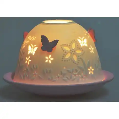LAMPION PORCELANOWY AŻUROWY Z RÓŻOWYMI MOTYLKAMI
