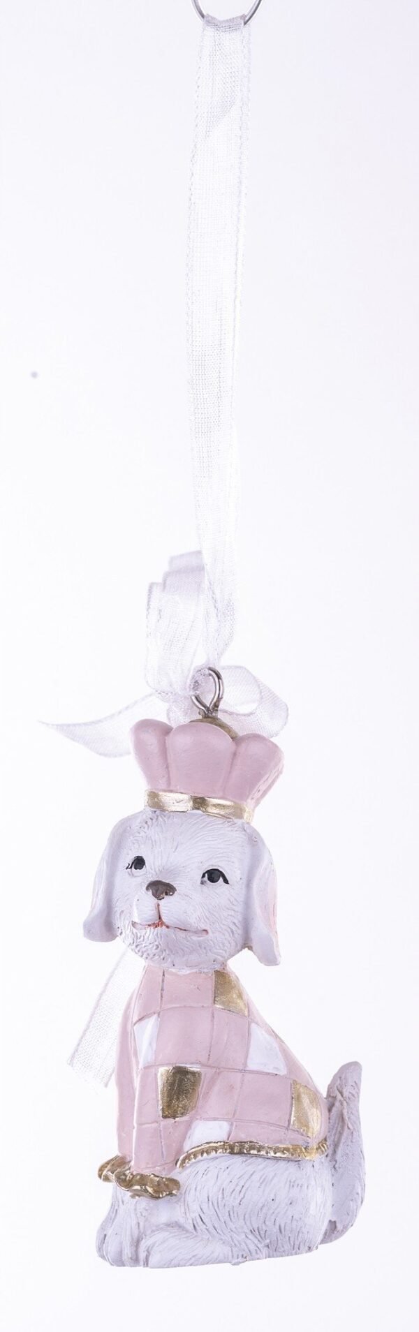 Zawieszka na choinkę BIAŁY PIESEK róż 7,5x3cm