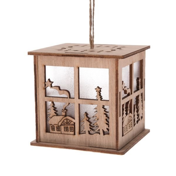 Drewniana wisząca latarnia ze światłem LED