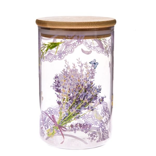 Szklany słoik z bambusową pokrywką - lawendowy, 840ml