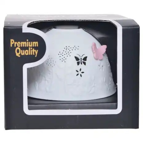LAMPION PORCELANOWY AŻUROWY Z RÓŻOWYMI MOTYLKAMI