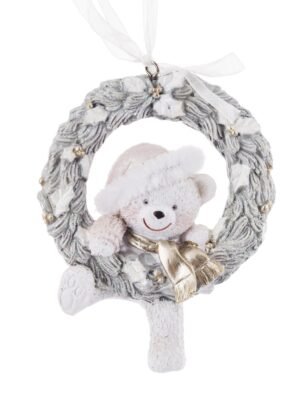 Zawieszka na choinkę MIŚ W WIEŃCU 10x8cm