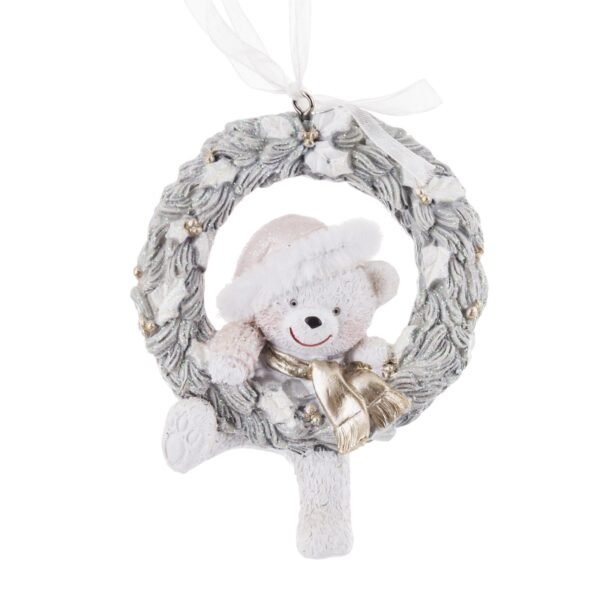 Zawieszka na choinkę MIŚ W WIEŃCU 10x8cm