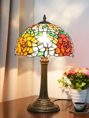 Lampa witrażowa w stylu Tiffany, Różany ogród. Duża