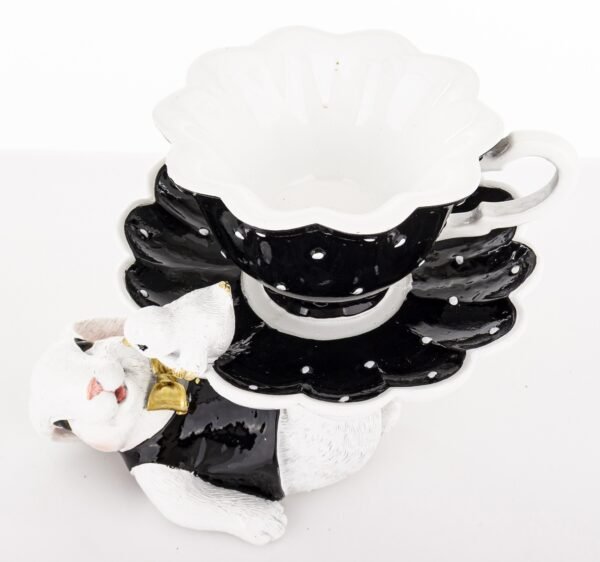 Królik króliczek mały figur figurka czarno biało złoty filiżanka