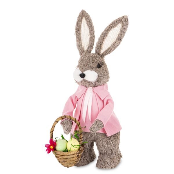 Zając w Swetrze Ozdoba Wielkanocna Figurka z Koszykiem IMITACJA SŁOMY 34cm