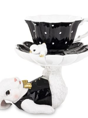 Królik króliczek mały figur figurka czarno biało złoty filiżanka