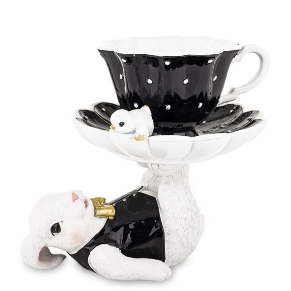 Królik króliczek mały figur figurka czarno biało złoty filiżanka