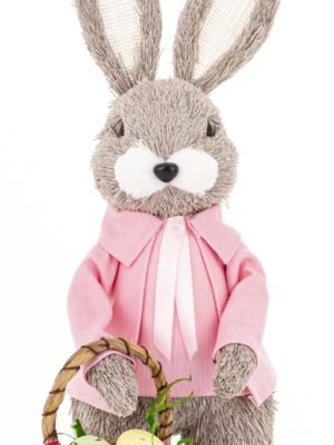 Zając w Swetrze Ozdoba Wielkanocna Figurka z Koszykiem IMITACJA SŁOMY 34cm