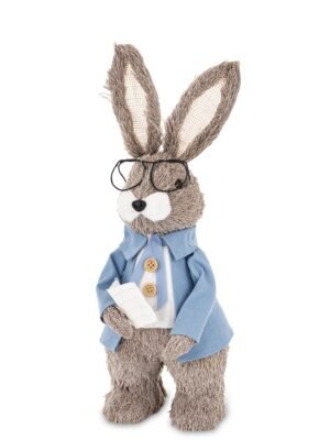 Zając w Niebieskim Swetrze Ozdoba Wielkanocna Profesor IMITACJA SŁOMY 35cm