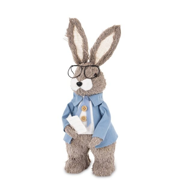 Zając w Niebieskim Swetrze Ozdoba Wielkanocna Profesor IMITACJA SŁOMY 35cm