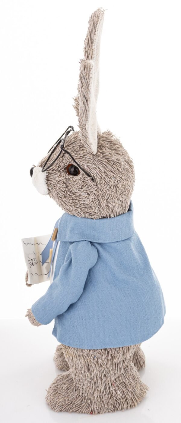 Zając w Niebieskim Swetrze Ozdoba Wielkanocna Profesor IMITACJA SŁOMY 35cm