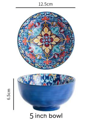 Miska ceramiczna w stylu boho, niebieska - 400ml