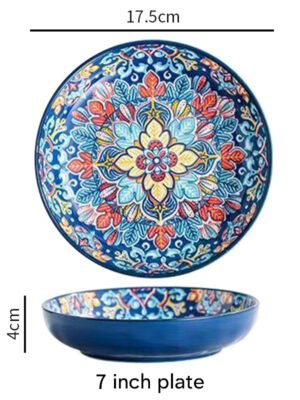 Piękny talerz ceramiczny w stylu boho, niebieski.- 17,5 cm średnicy