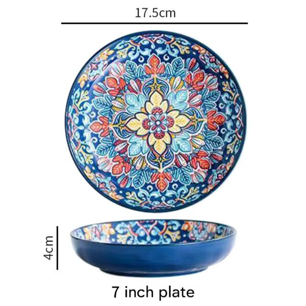 Piękny talerz ceramiczny w stylu boho, niebieski.- 17,5 cm średnicy