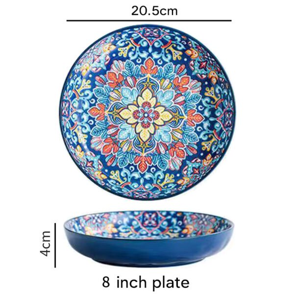 Piękny talerz ceramiczny w stylu boho, niebieski.- 20,5cm średnicy