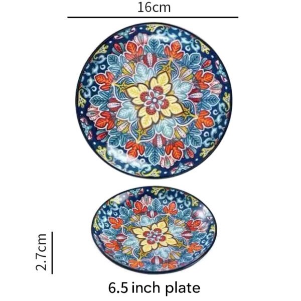 Piękny talerz ceramiczny w stylu boho, niebieski.- 16 cm średnicy
