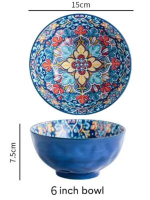 Miska ceramiczna w stylu boho, niebieska - 700ml