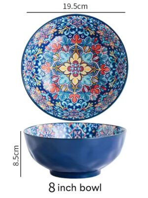 Miska ceramiczna w stylu boho, niebieska - 1400ml