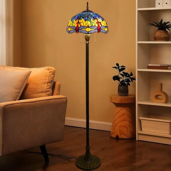 Lampa witrażowa w stylu Tiffany, podłogowa, wysokość 177cm, Czerwona ważka