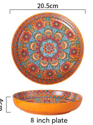 Piękny talerz ceramiczny w stylu boho, pomarańcz.- 20,5cm średnicy