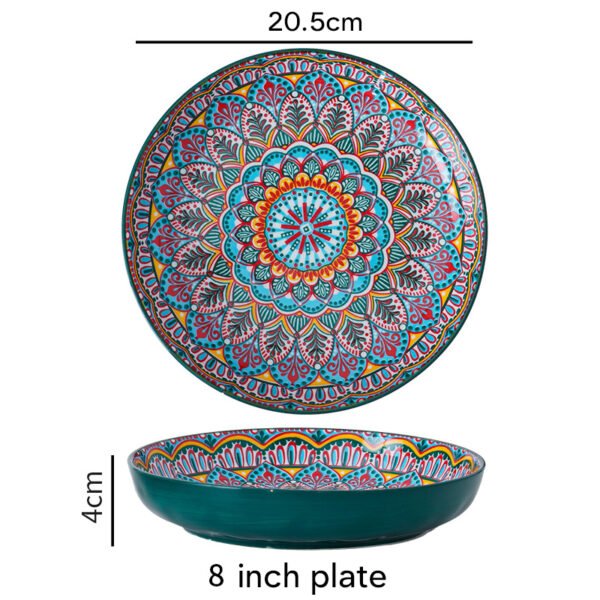 Piękny talerz ceramiczny w stylu boho, zielony.- 20,5cm średnicy