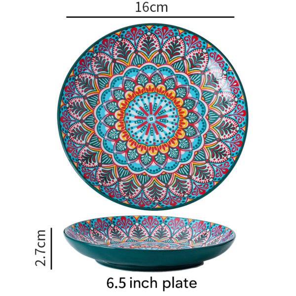 Piękny talerz ceramiczny w stylu boho, zielony.- 16 cm średnicy