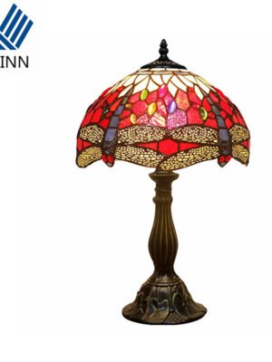 Lampa witrażowa w stylu Tiffany, Ważka w czerwieni. Duża