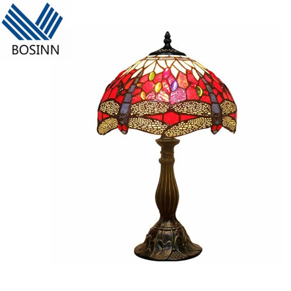 Lampa witrażowa w stylu Tiffany, Ważka w czerwieni. Duża