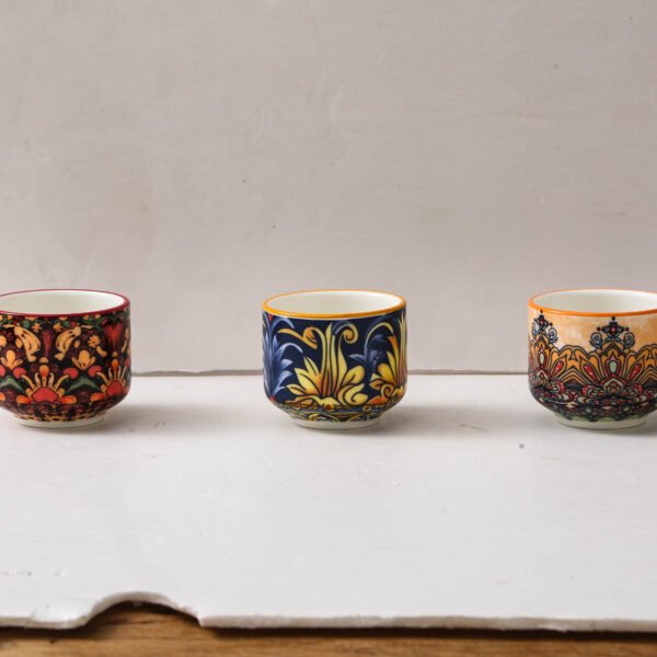 Ceramiczny zestaw czajnik, 4 kubki, taca w stylu marokańskim, pomarańczowy