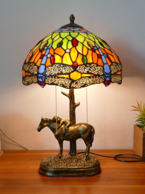 Ha10a90495de149b8b5dee304e6d40f55G Lampa witrażowa w stylu Tiffany. Sen dziecka 30'. Niebieska Ważka