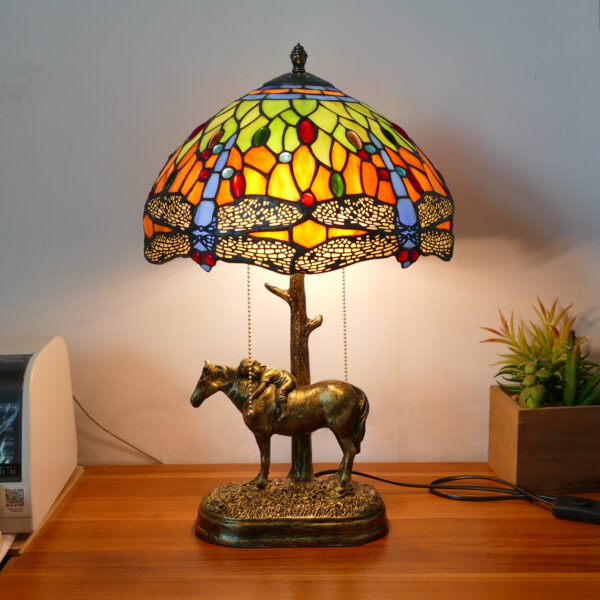Ha10a90495de149b8b5dee304e6d40f55G Lampa witrażowa w stylu Tiffany. Sen dziecka 30'. Niebieska Ważka