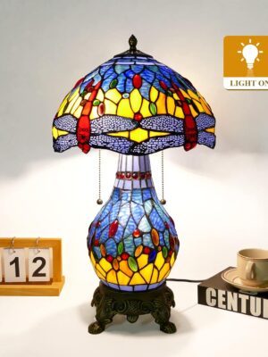 Hee983d8721ff43a5b0cdc5f1aef5792bs Piękna lampa witrażowa w stylu Tiffany z czerwoną ważką