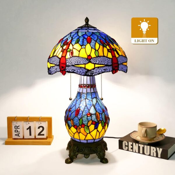 Hee983d8721ff43a5b0cdc5f1aef5792bs Piękna lampa witrażowa w stylu Tiffany z czerwoną ważką
