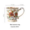 Elegancki porcelanowy kubek ze złotym wykończeniem i kwiatowym wzorem 350ml