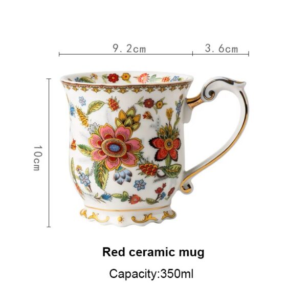 Elegancki porcelanowy kubek ze złotym wykończeniem i kwiatowym wzorem 350ml
