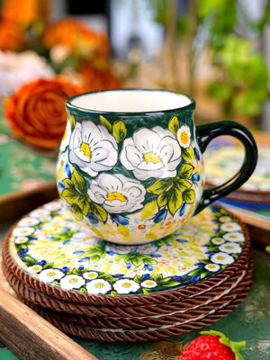 Piękny, ceramiczny kubek w stylu retro o dużej pojemności 350 ml